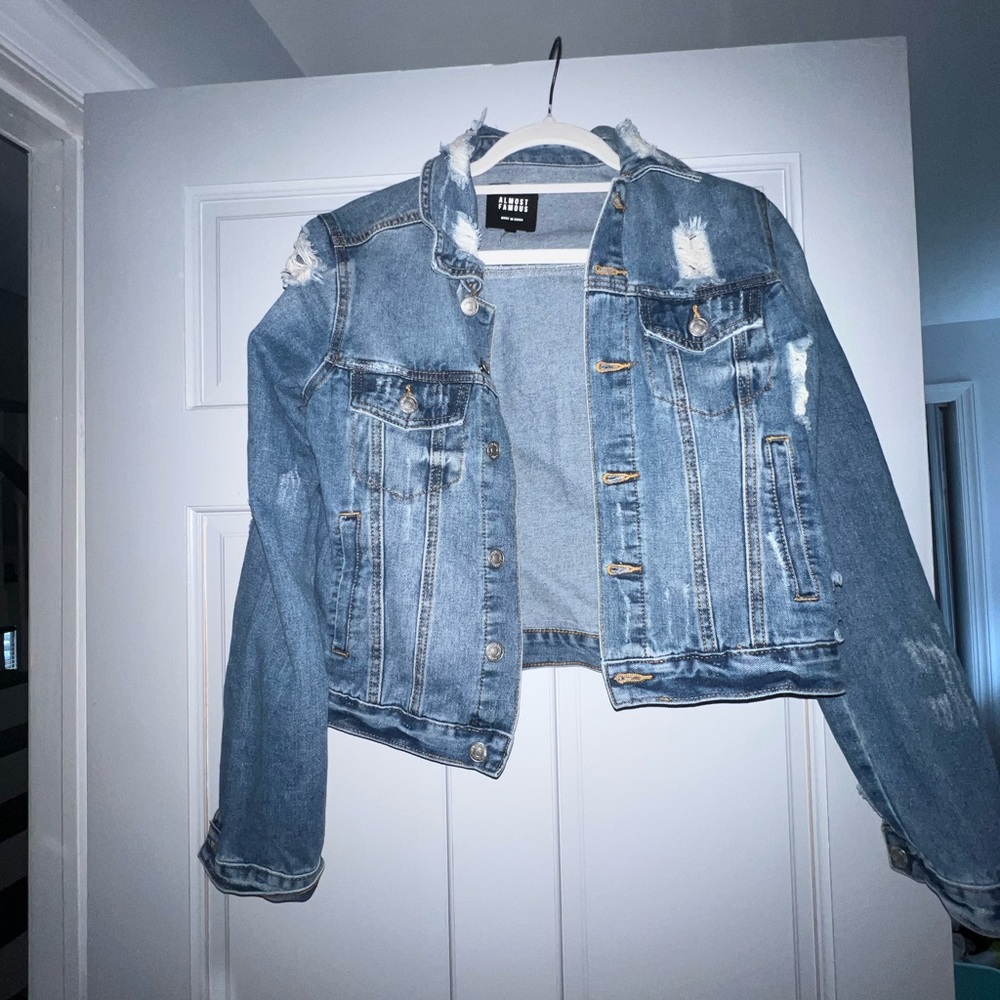 Distressed jean fitted  jacket